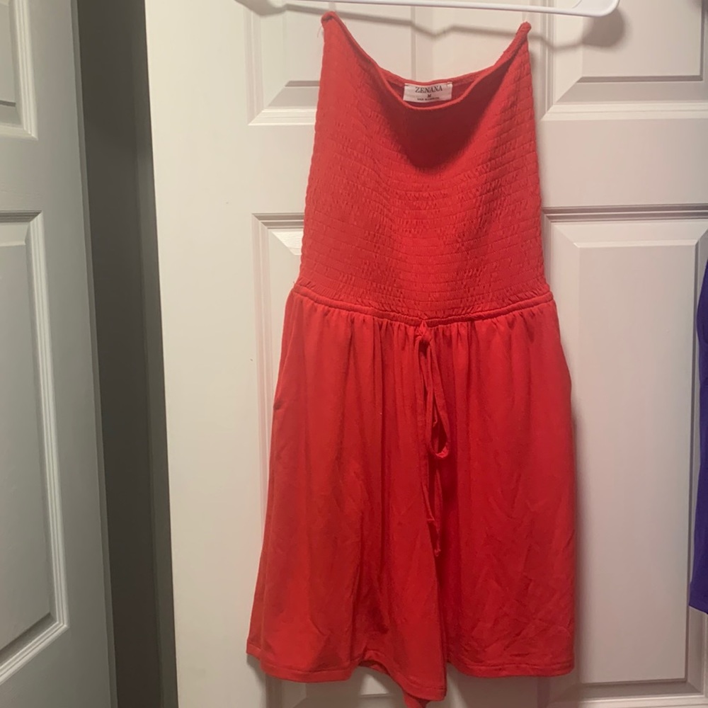 Strapless red shorts romper - never worn!